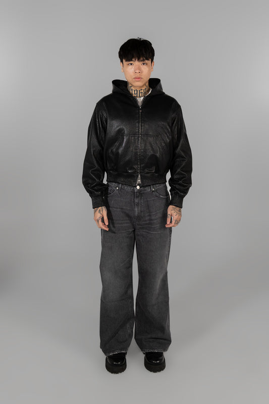 GRAIN LEATHER HOODIE