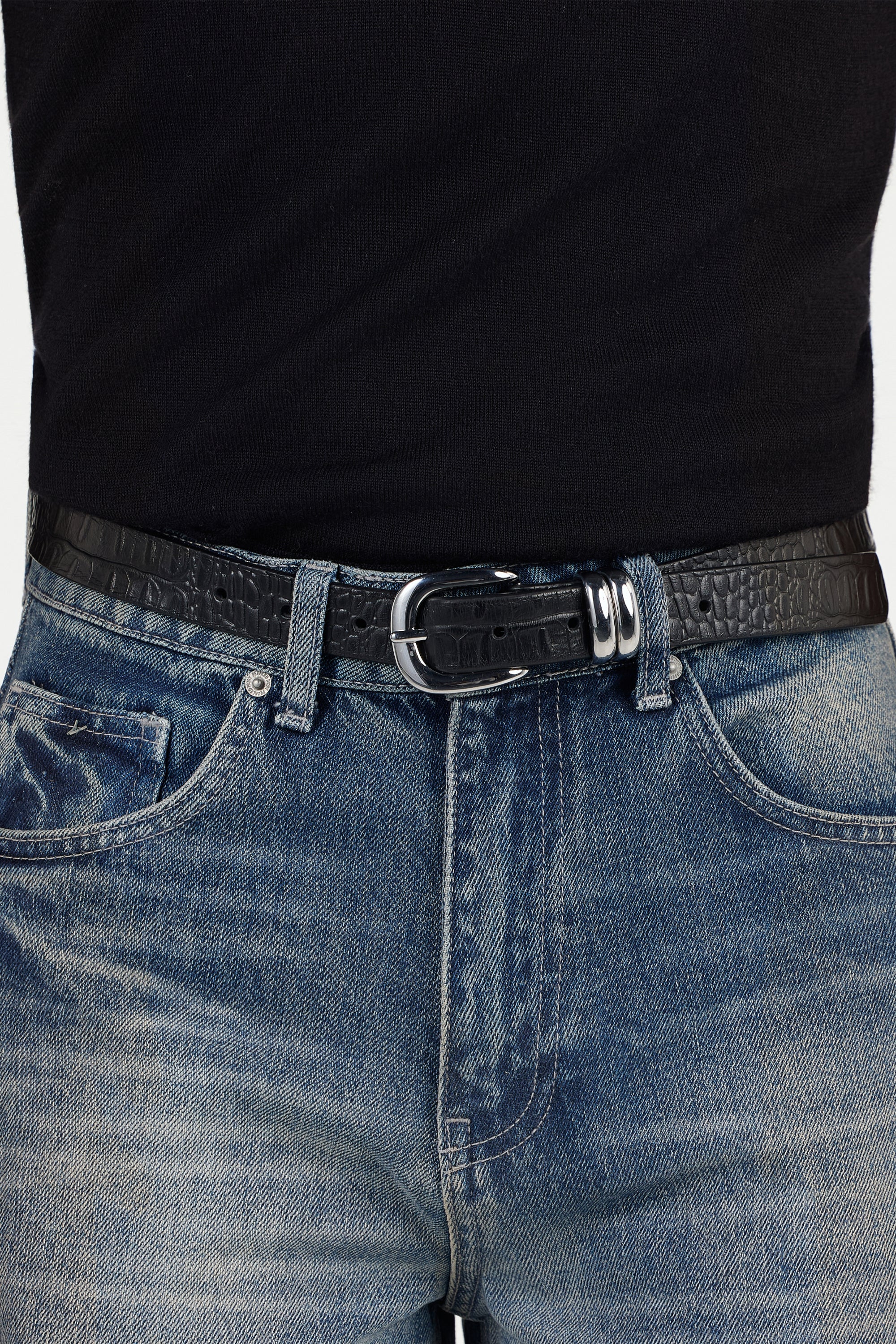 Croc Leather Belt – PEARLED IVORY