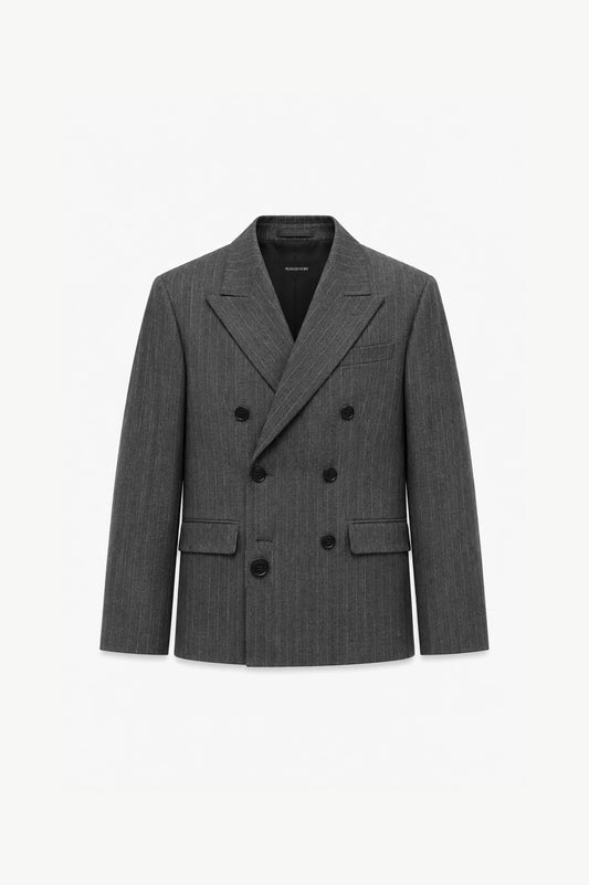 Heathrow Double-Breasted Blazer - Grey Pinstripe