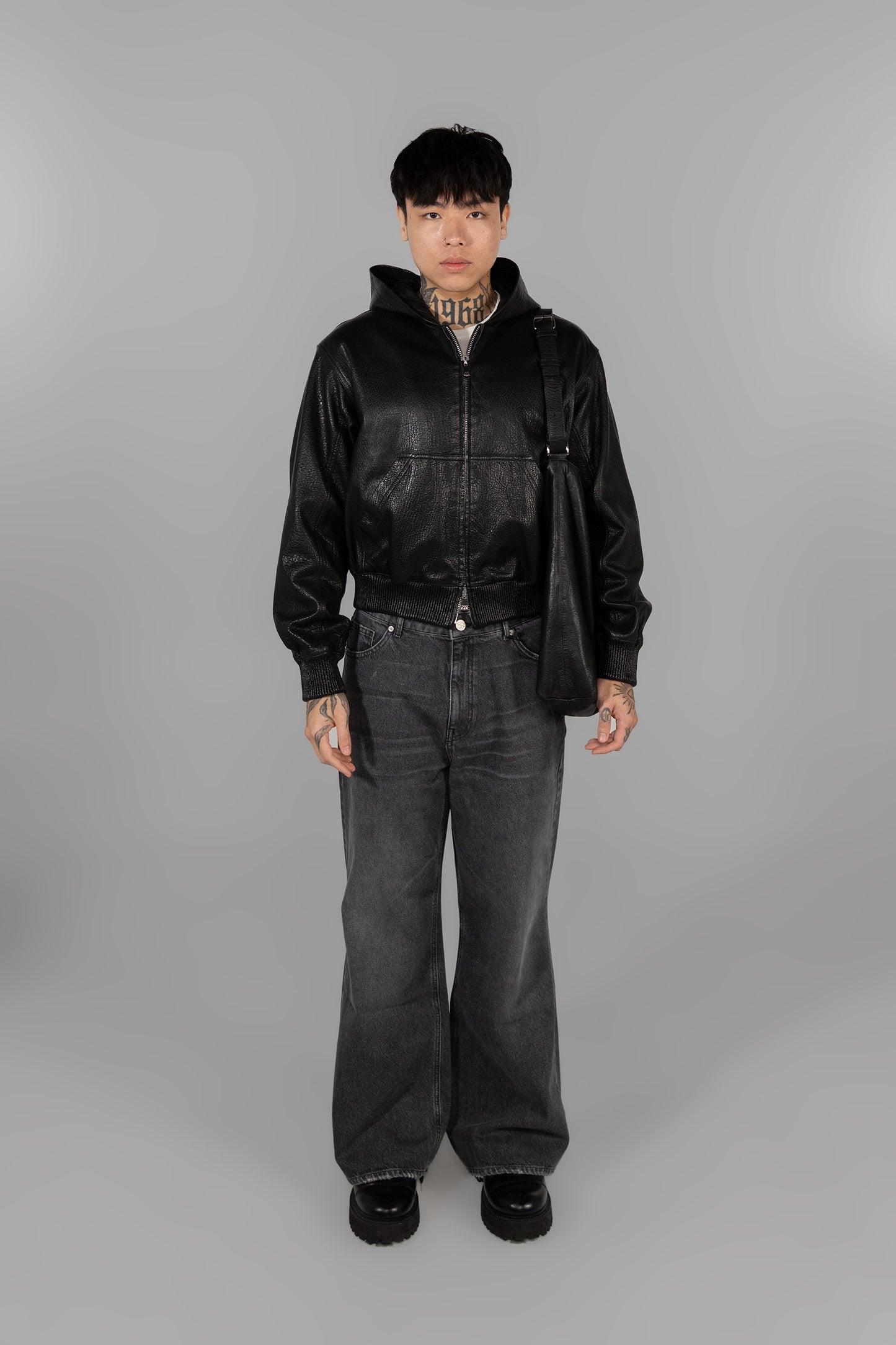 GRAIN LEATHER HOODIE