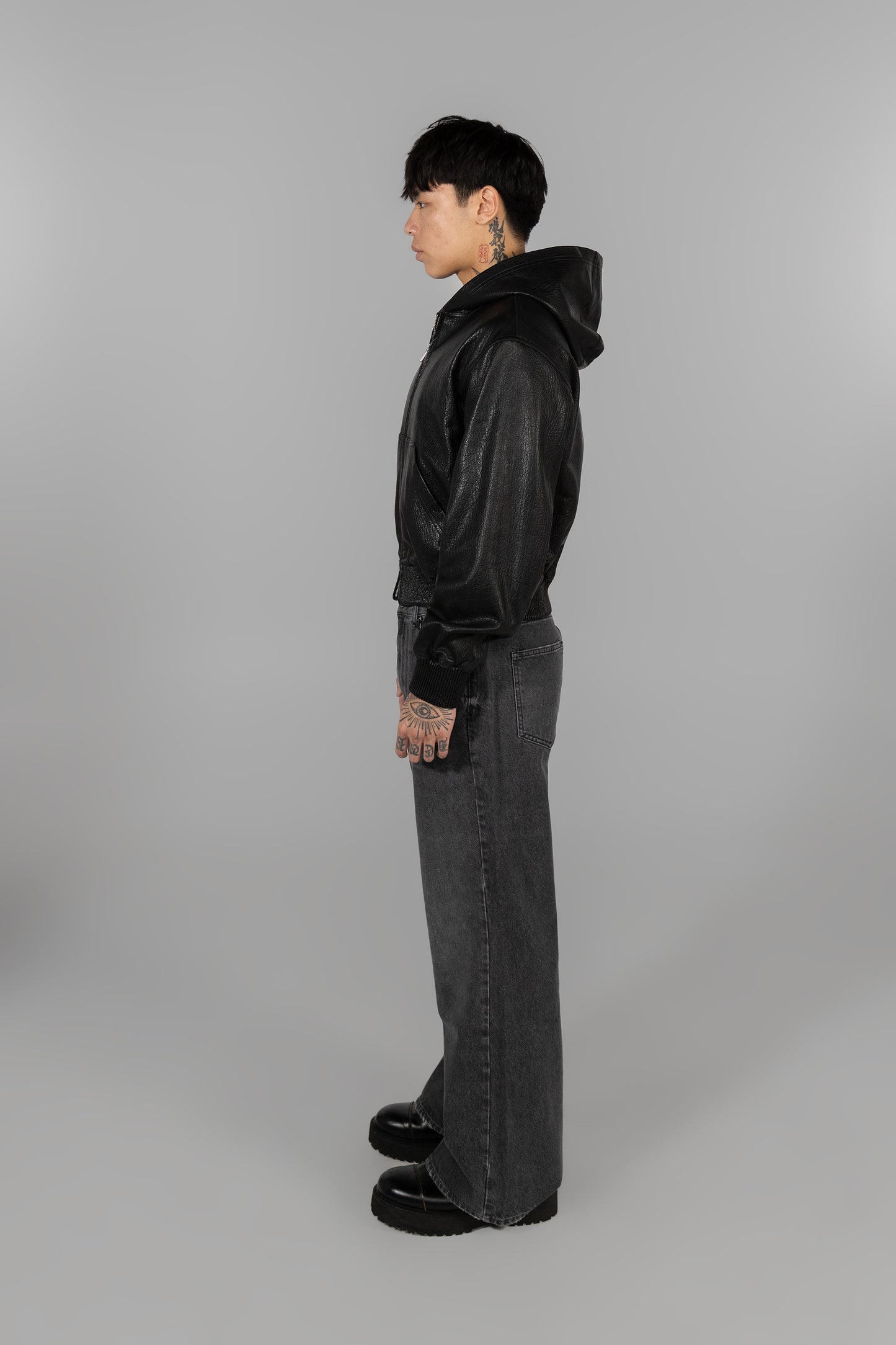 GRAIN LEATHER HOODIE
