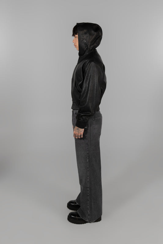 GRAIN LEATHER HOODIE