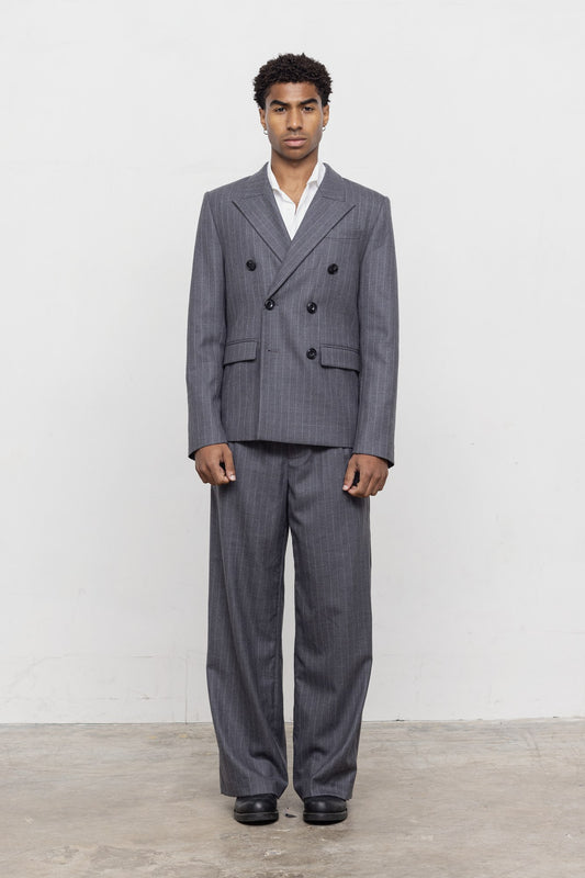 Heathrow Double-Breasted Blazer - Grey Pinstripe