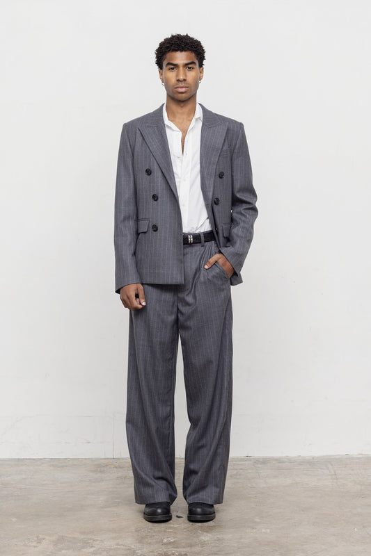 Heathrow Double-Breasted Blazer - Grey Pinstripe