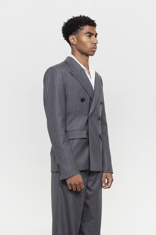 Heathrow Double-Breasted Blazer - Grey Pinstripe