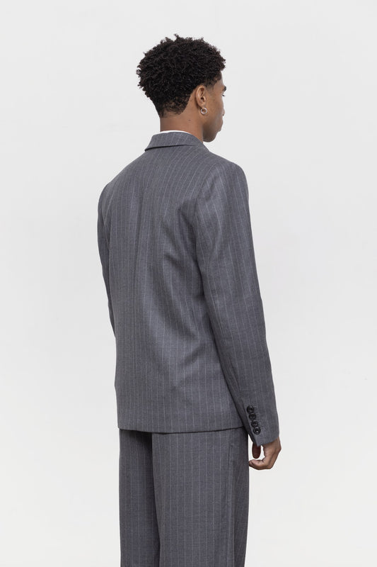Heathrow Double-Breasted Blazer - Grey Pinstripe